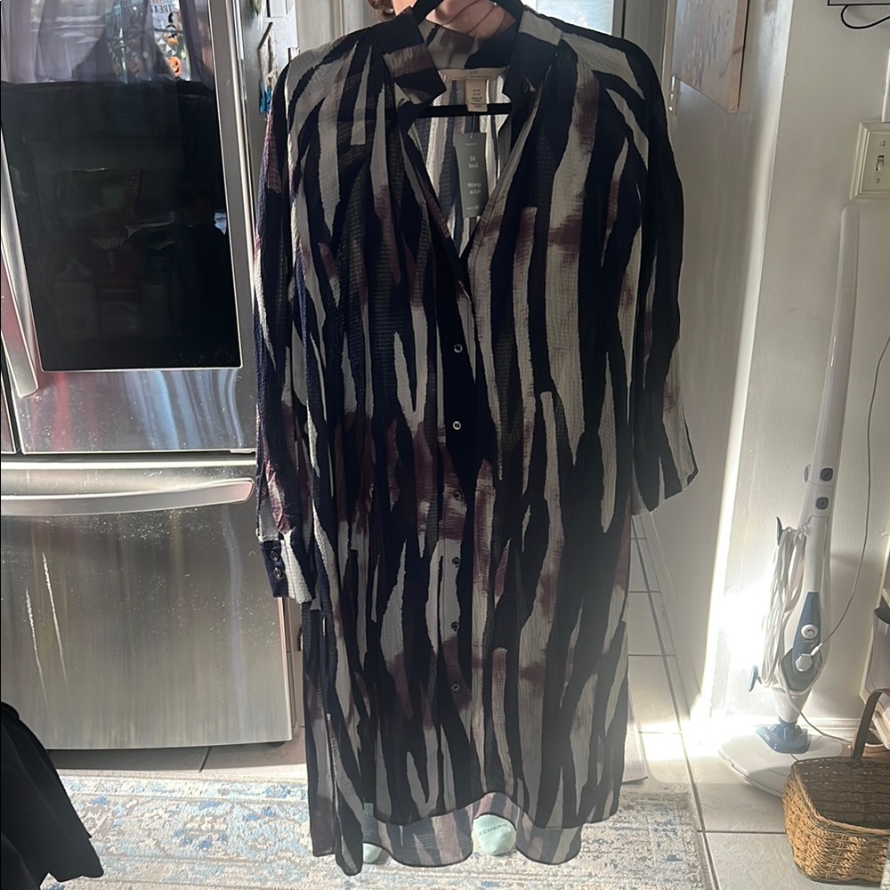 Midi Multicolored Abstract Dress with Long Sleeve